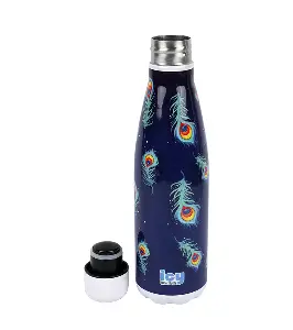 Hot & Cold Stylish SS Cola Water Bottle 450 ML | Leak-Proof with Eye-Catching Spiral Print | Wide Mouth for Effortless Filling | Double-Walled Insulated Inner Steel and Sturdy Outer | Ideal for Daily Hydration at School, Office, Gym | Modern and Eco-Friendly | Indigo Iris